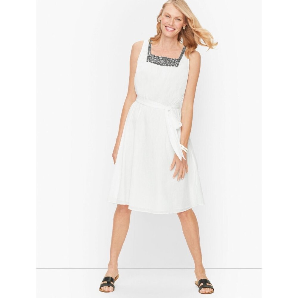Talbots 100% Cotton Gauze Embroidered Square Neck Dress - Size 10P